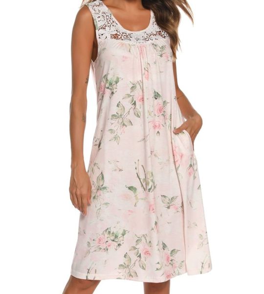 YOZLY Women's Nightgowns Sleeveless Tank Night Gown Lace Sleepwear Nightdress
